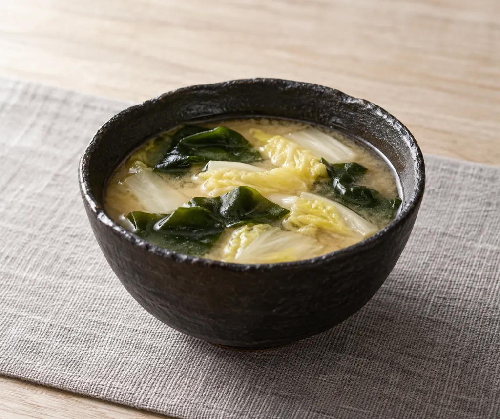 生わかめと白菜のまろやか味噌スープの完成イメージ