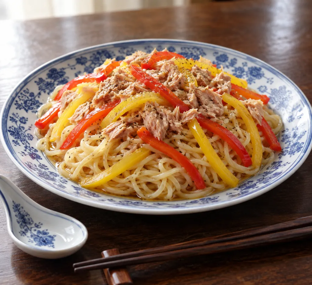 ツナとパプリカの冷やし中華の完成イメージ