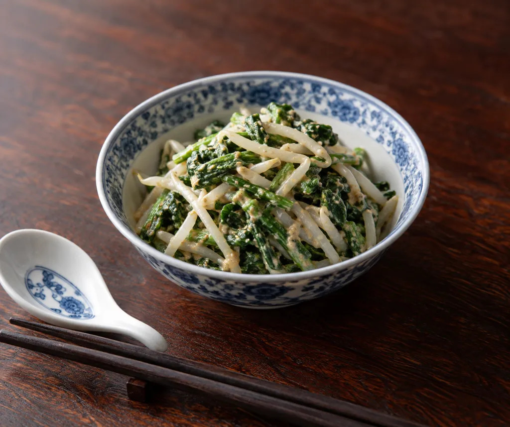 春菊ともやしの中華ごま味噌和えの完成イメージ