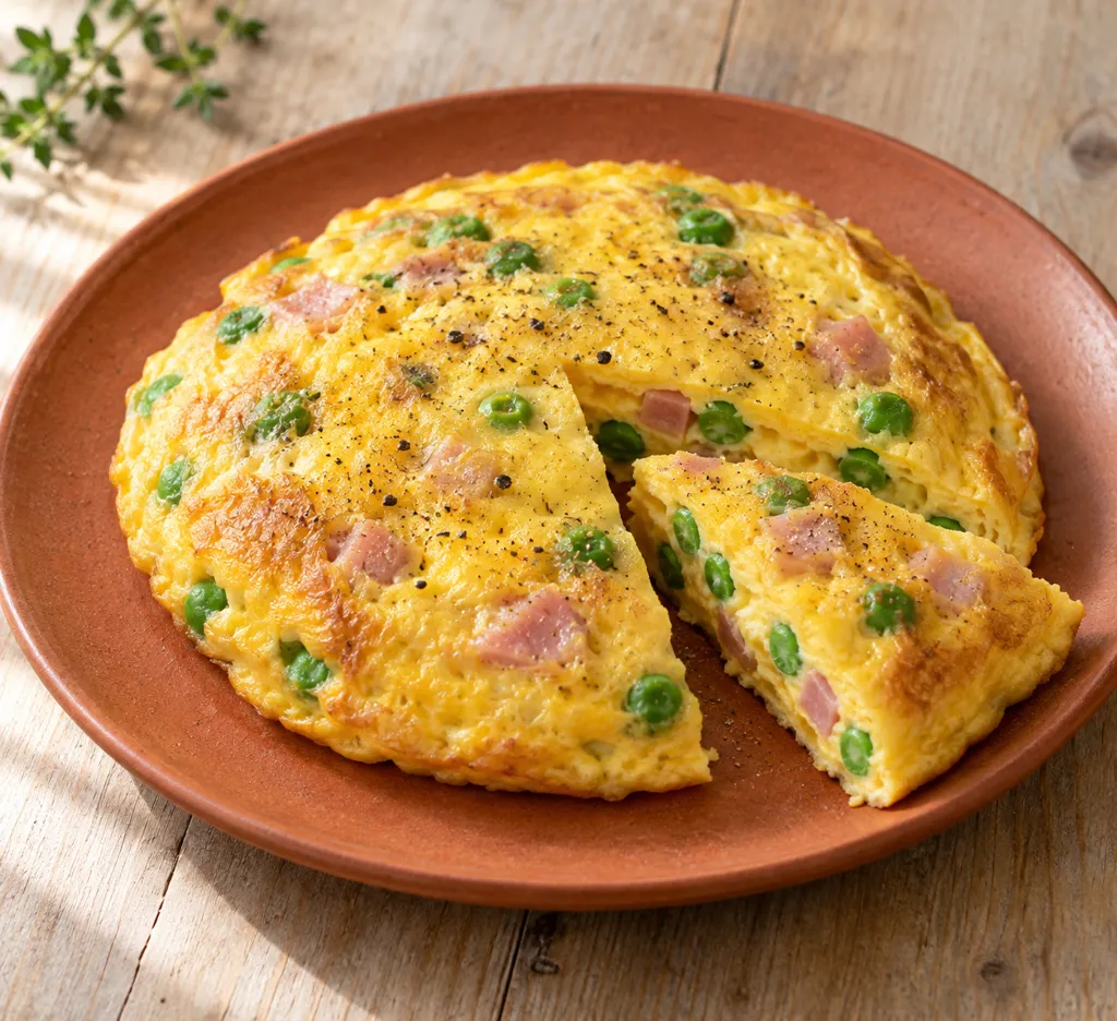 ハムとグリーンピースのレンジオムレツの完成イメージ