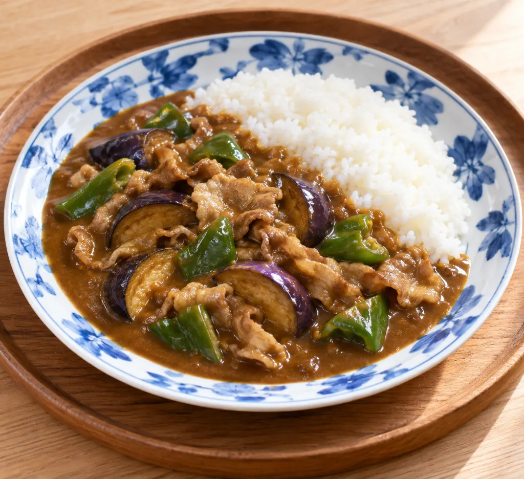 豚バラ肉となすの味噌和風カレーの完成イメージ