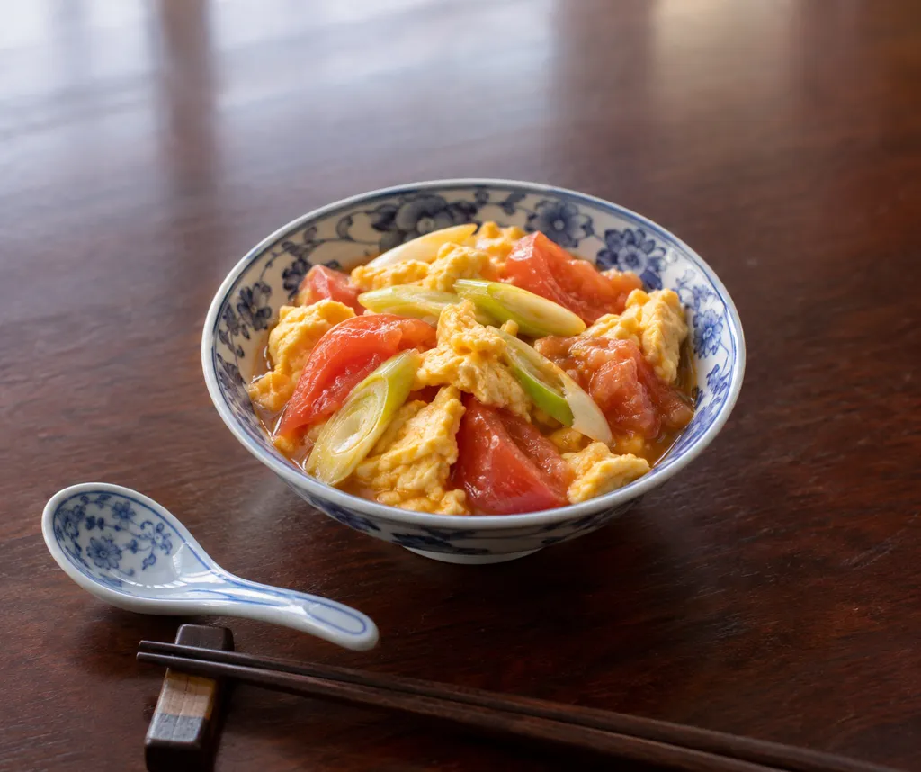トマトと卵のねぎ入り中華炒めの完成イメージ