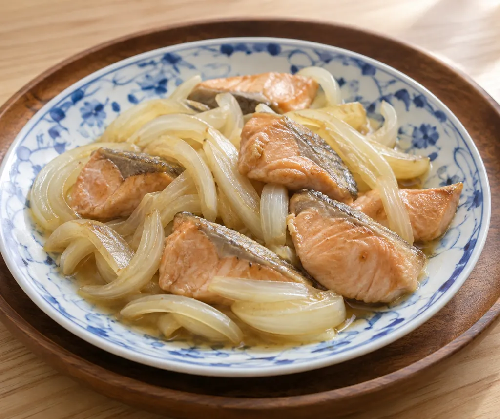 時短鮭と玉ねぎの酒蒸し炒めの完成イメージ