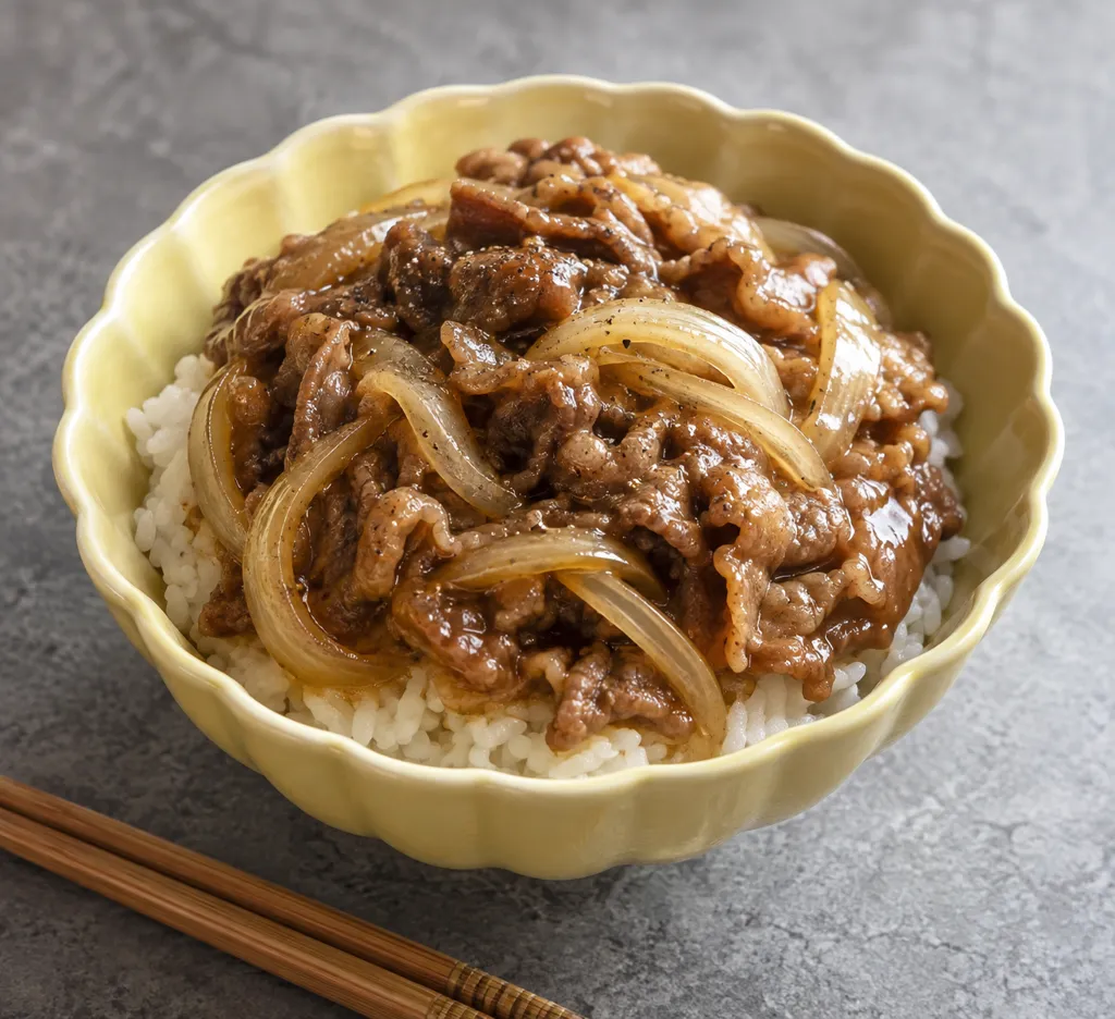 牛こま肉と玉ねぎの中華かけごはんの完成イメージ