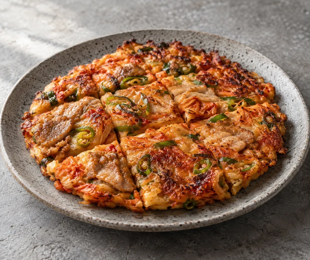 時短豚こま肉とねぎのキムチチヂミの完成イメージ
