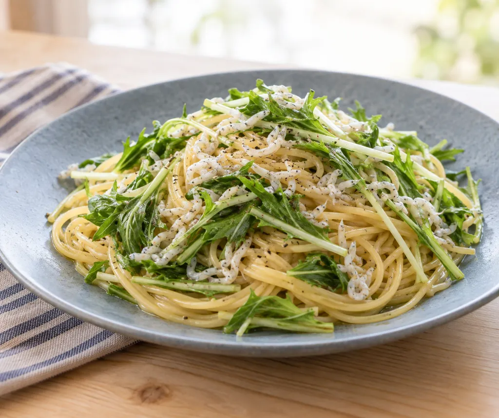 しらすと水菜のペペロン風パスタの完成イメージ