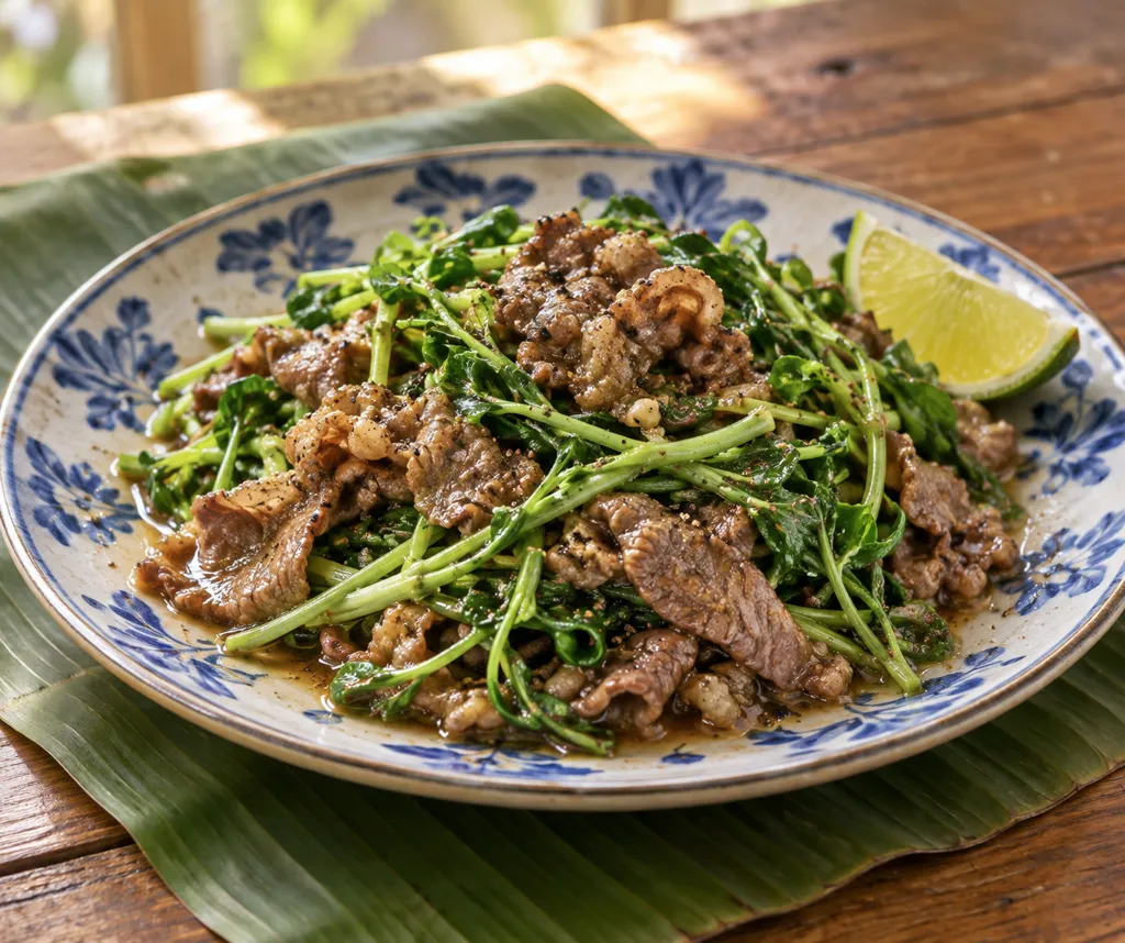 牛薄切り肉と豆苗のナンプラーレモン焼きの完成イメージ