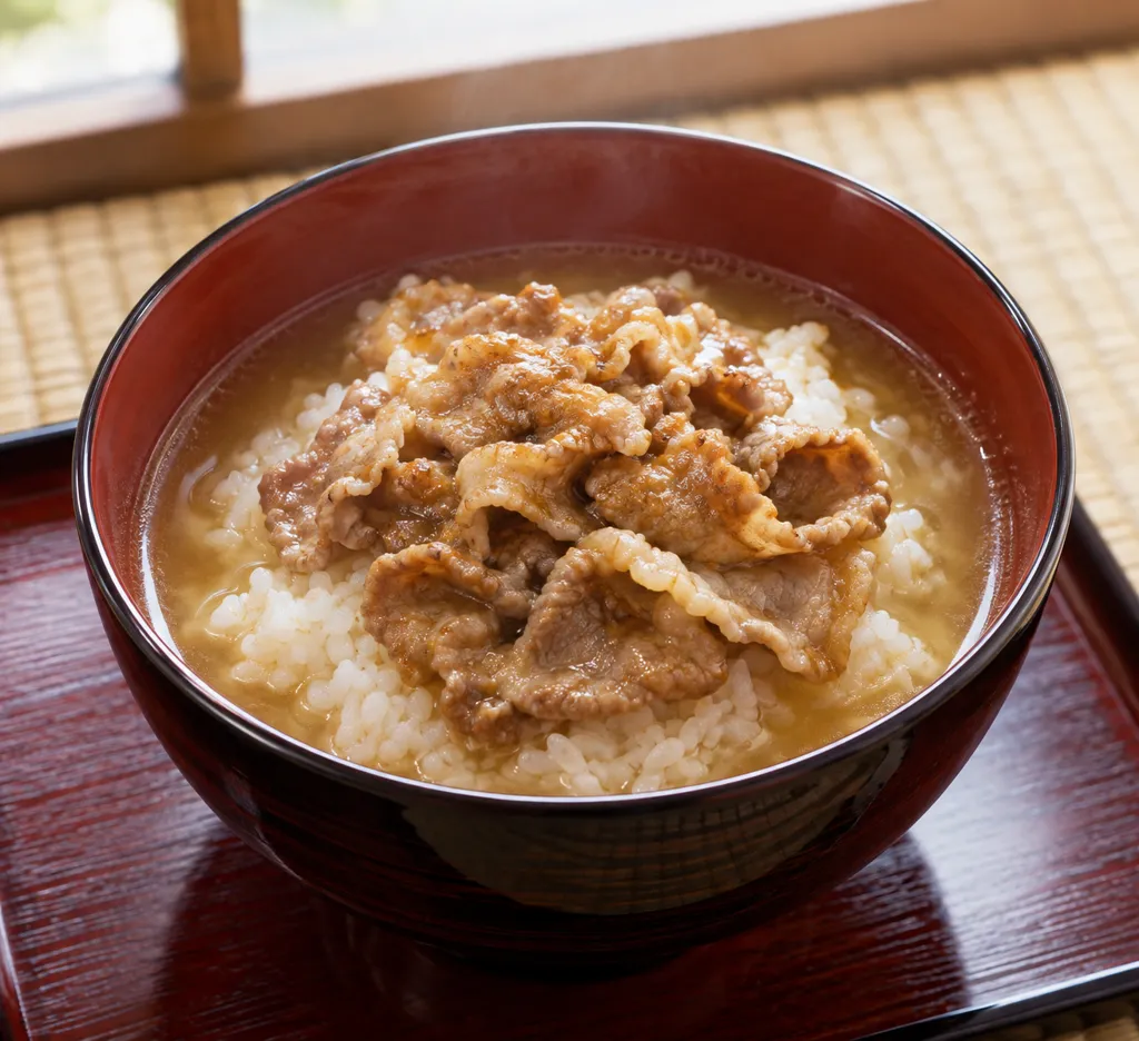 豚こま肉のしょうが味噌茶漬けの完成イメージ