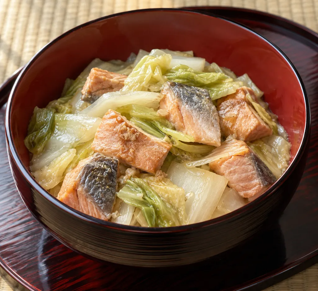 塩鮭と白菜のしょうが蒸し焼きの完成イメージ