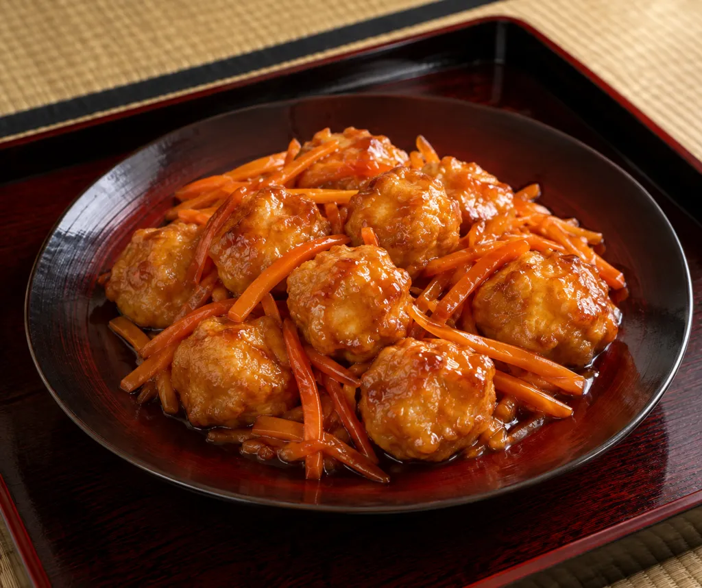 鶏肉団子とにんじんの甘酢あんかけの完成イメージ