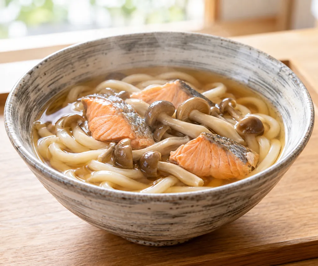 鮭としめじのかけうどんの完成イメージ