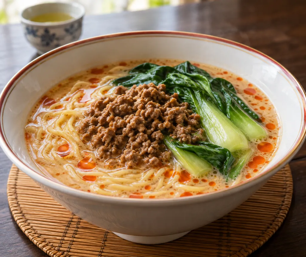 豚ひき肉とチンゲン菜の担々麺の完成イメージ