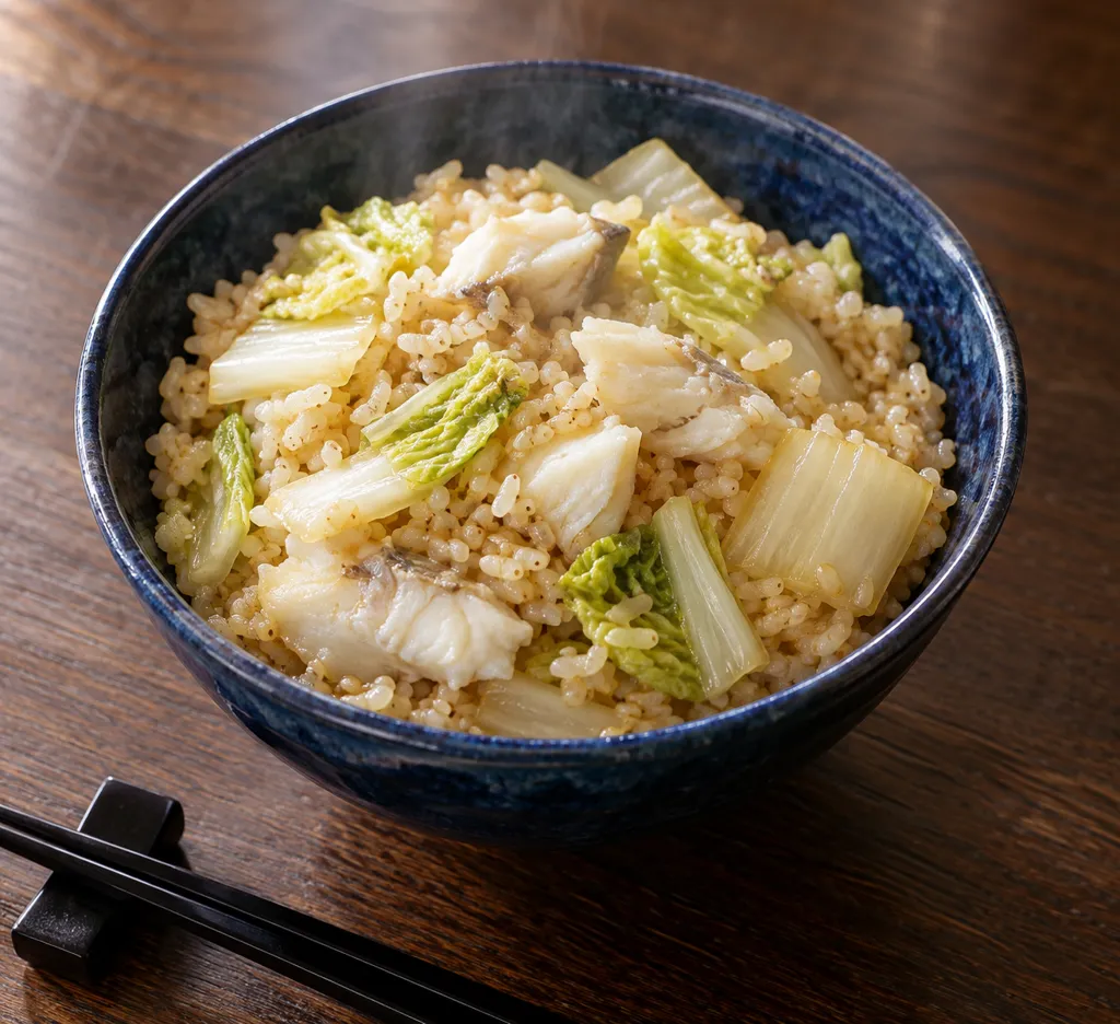 たらと白菜の玄米炊き込みごはんの完成イメージ