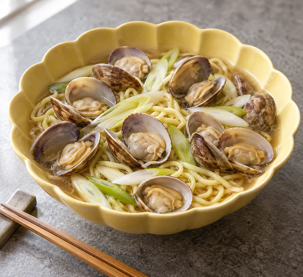 あさりとねぎの中華スープ麺の完成イメージ
