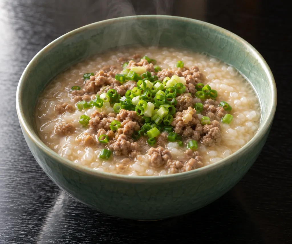 豚ひき肉とねぎの中華粥の完成イメージ