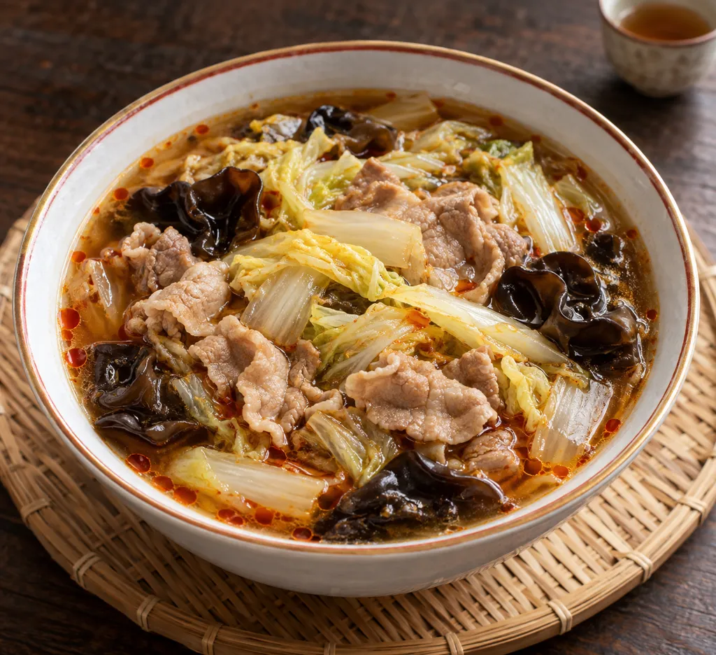豚もも肉と白菜の黒酢酸菜風鍋の完成イメージ
