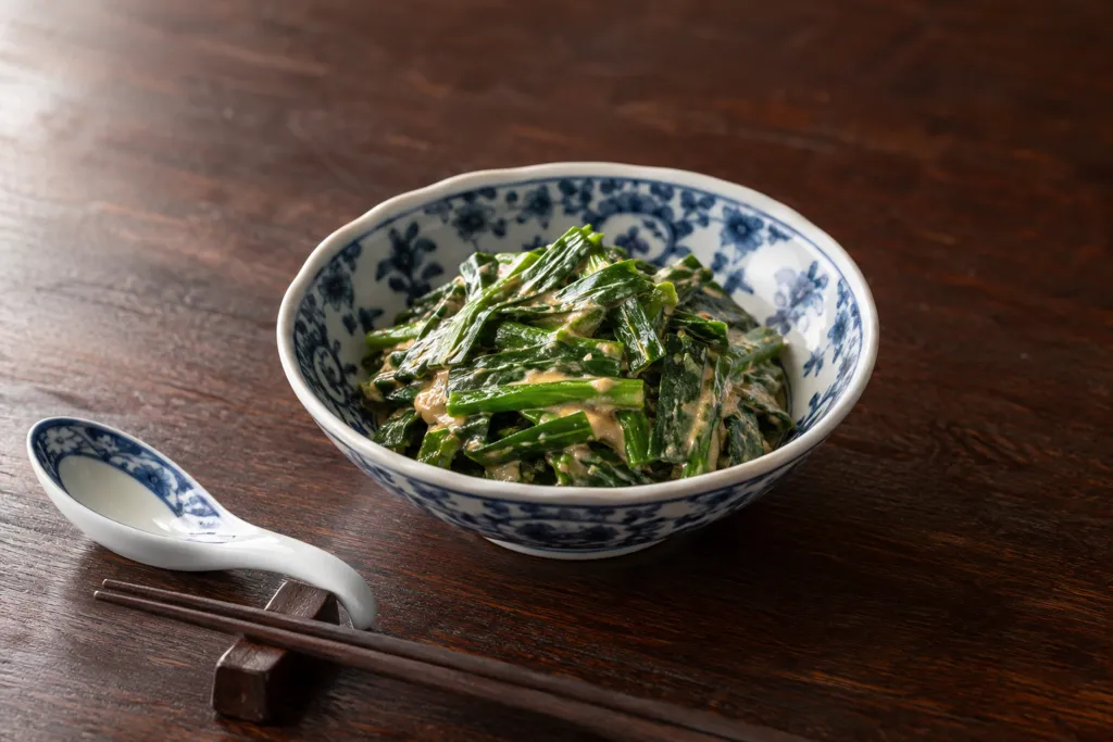 ニラと練りごまの中華ごま味噌和えの完成イメージ