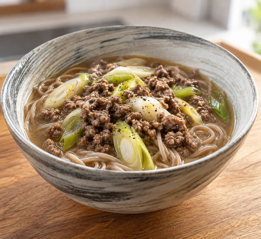 牛ひき肉とねぎの肉そばの完成イメージ