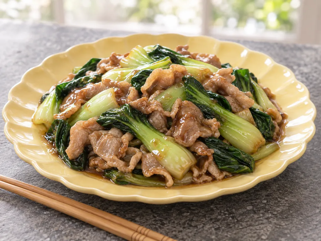 豚こま肉とチンゲン菜のオイスター炒めの完成イメージ