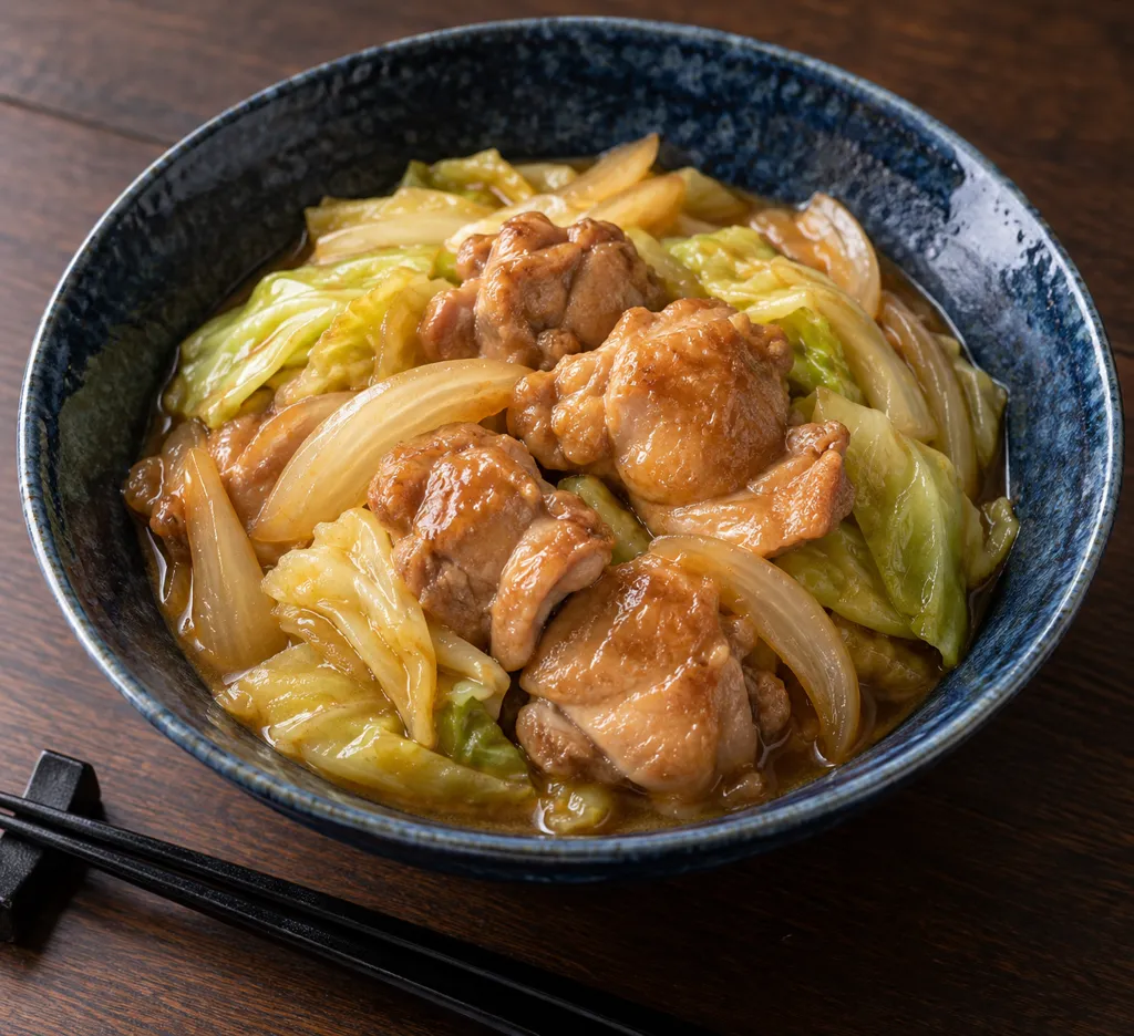 鶏肉とキャベツの生姜味噌煮の完成イメージ