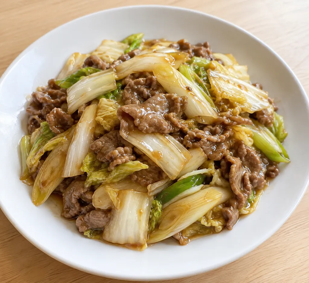 牛こま肉と白菜の味噌醤油炒めの完成イメージ