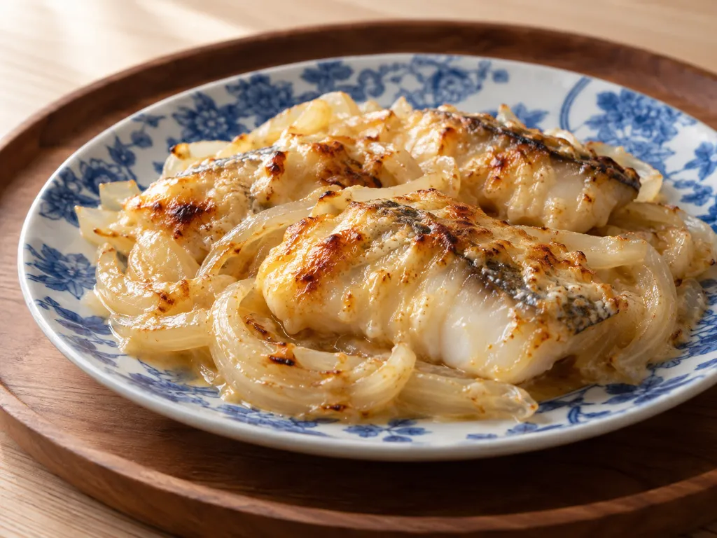 たらと玉ねぎのしょうが醤油マヨ焼きの完成イメージ