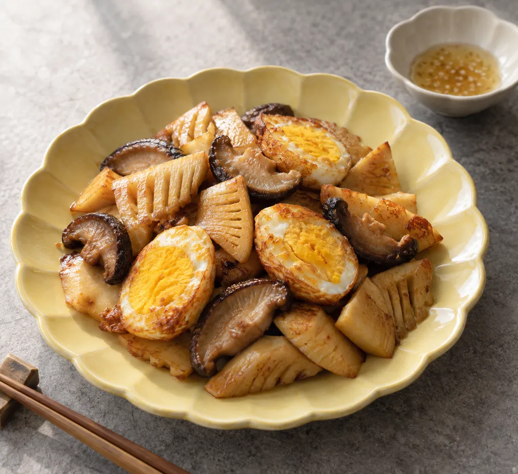 たけのことしいたけの中華揚げ焼きの完成イメージ