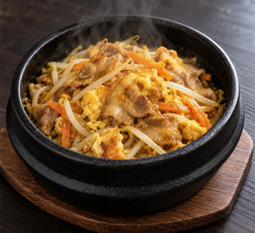 豚バラ肉ともやしのタイ風カレー卵炒めの完成イメージ