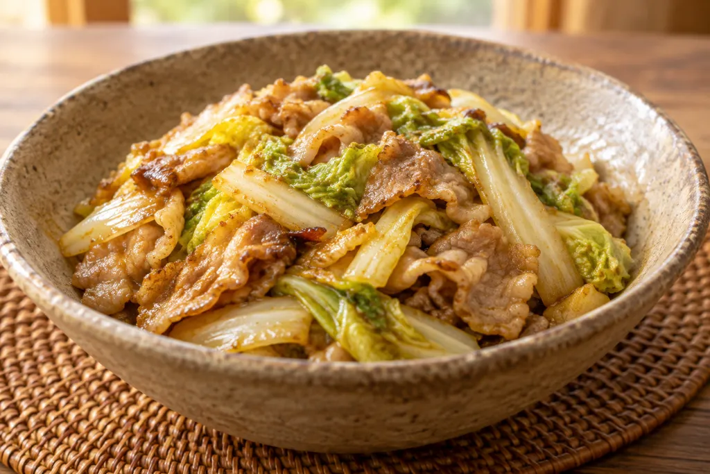 豚バラ肉と白菜のカレー醤油炒めの完成イメージ