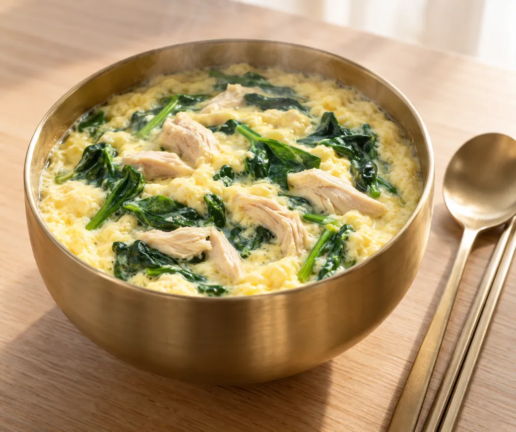 鶏むね肉とほうれん草の韓国茶碗蒸しの完成イメージ
