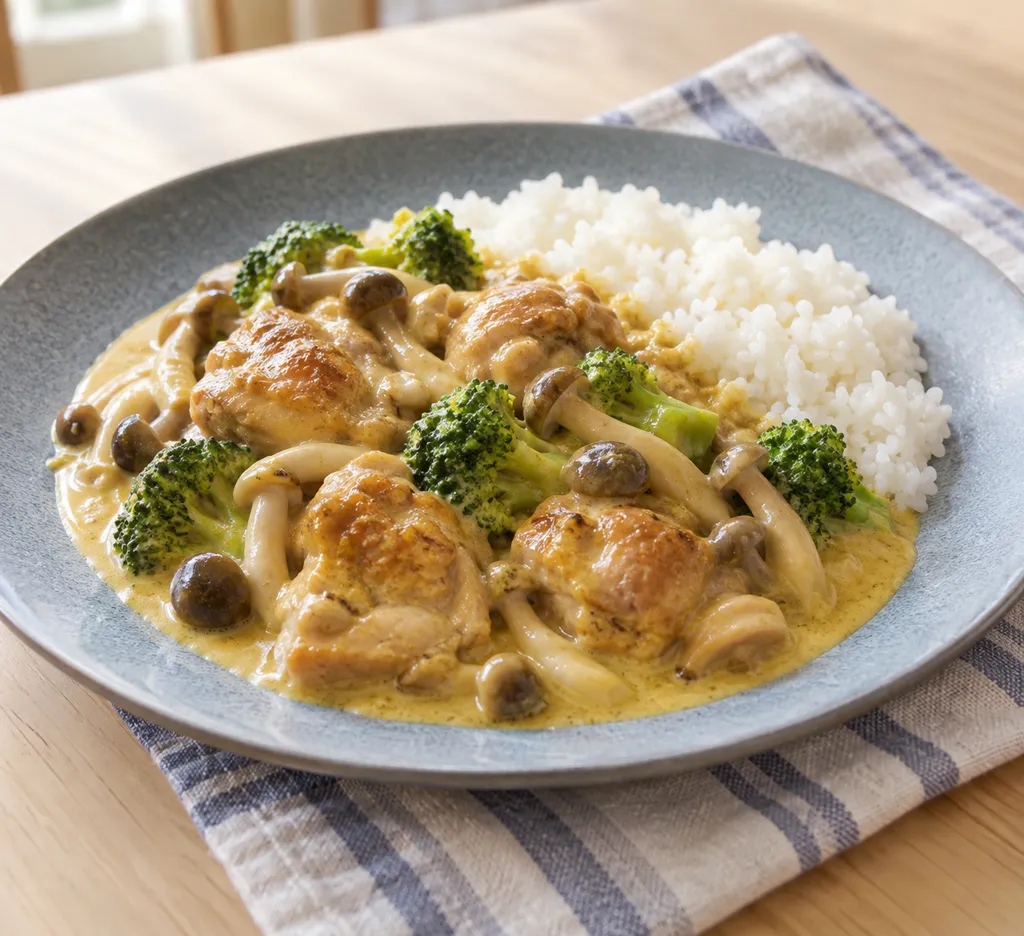 鶏もも肉としめじのカレークリーム煮の完成イメージ