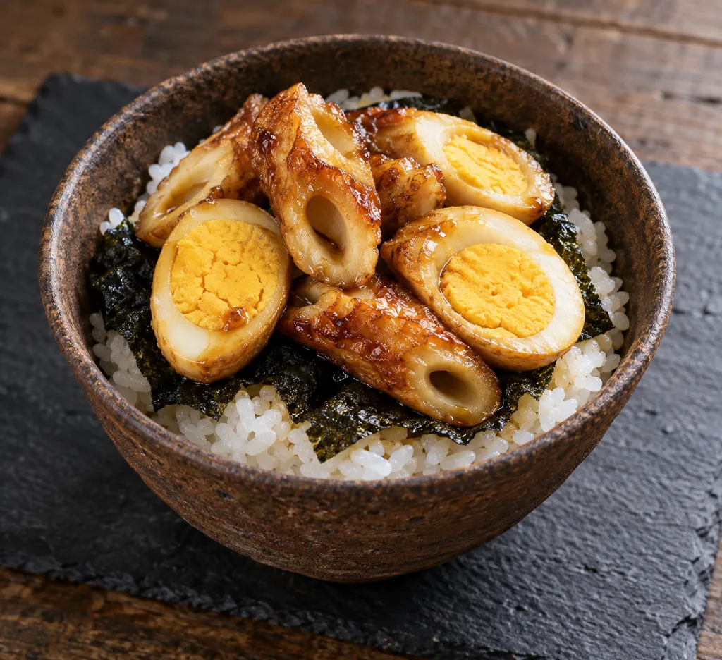 ちくわと卵ののり弁風丼の完成イメージ
