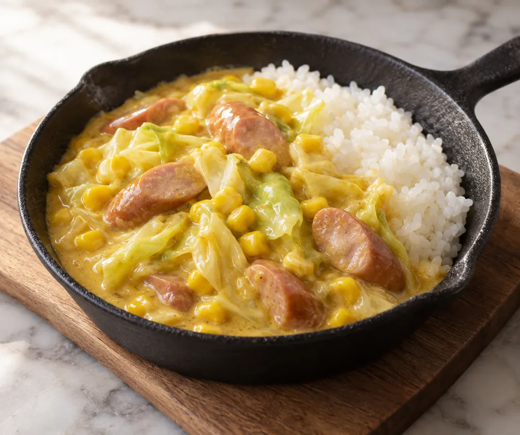ウインナーとキャベツのカレークリーム煮の完成イメージ