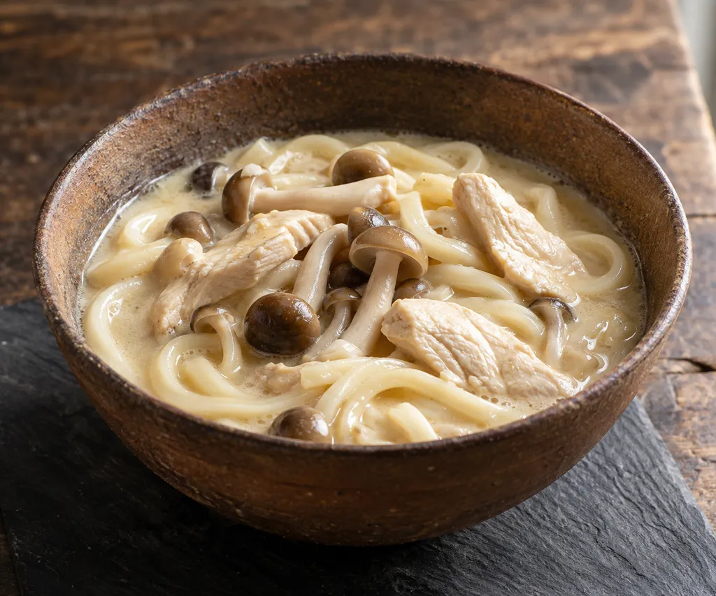 鶏むね肉としめじの豆乳うどんの完成イメージ