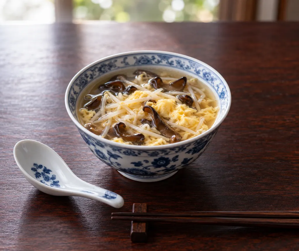 もやしときくらげの中華卵スープの完成イメージ