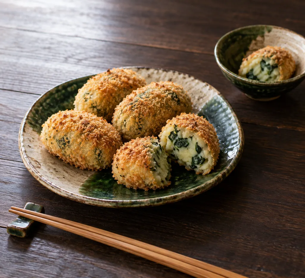 じゃがいもとほうれん草の焼きコロッケの完成イメージ