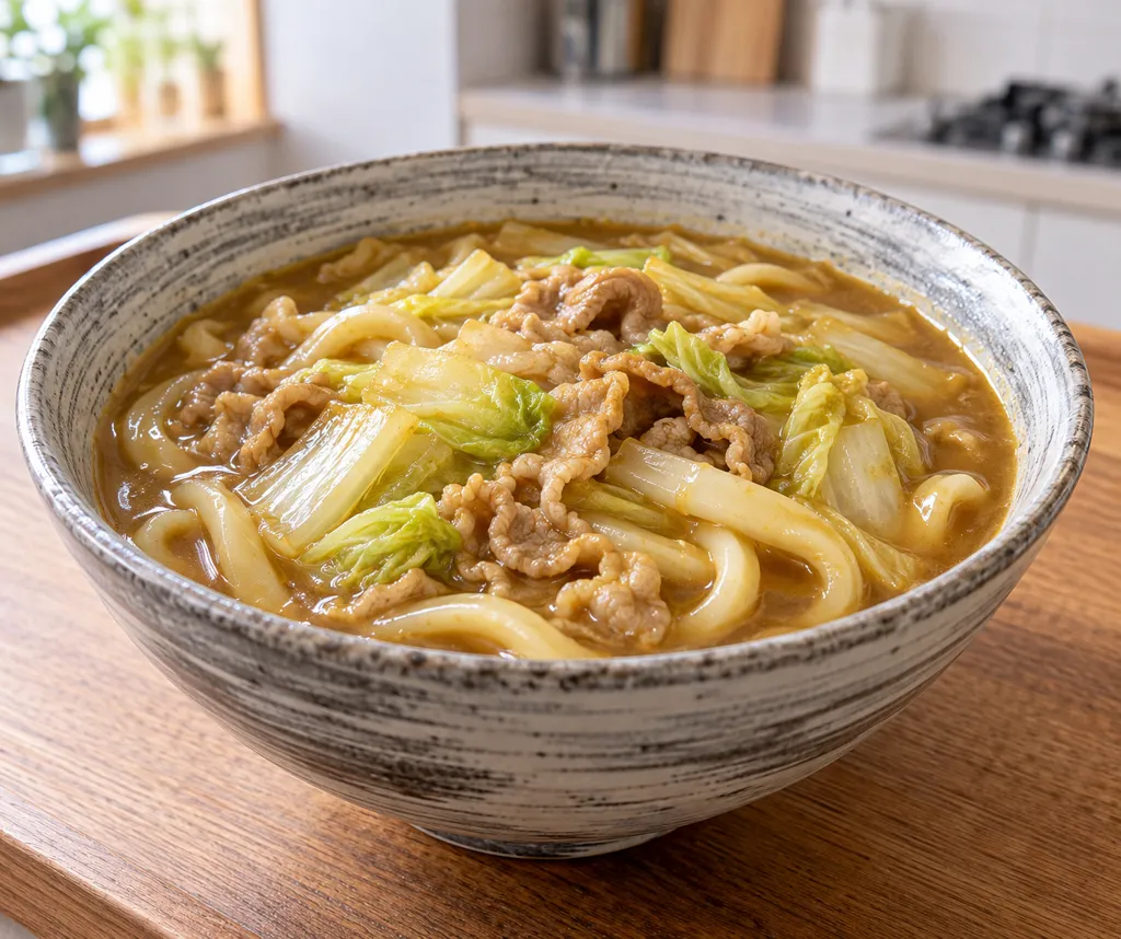 豚こま肉と白菜のカレーうどんの完成イメージ