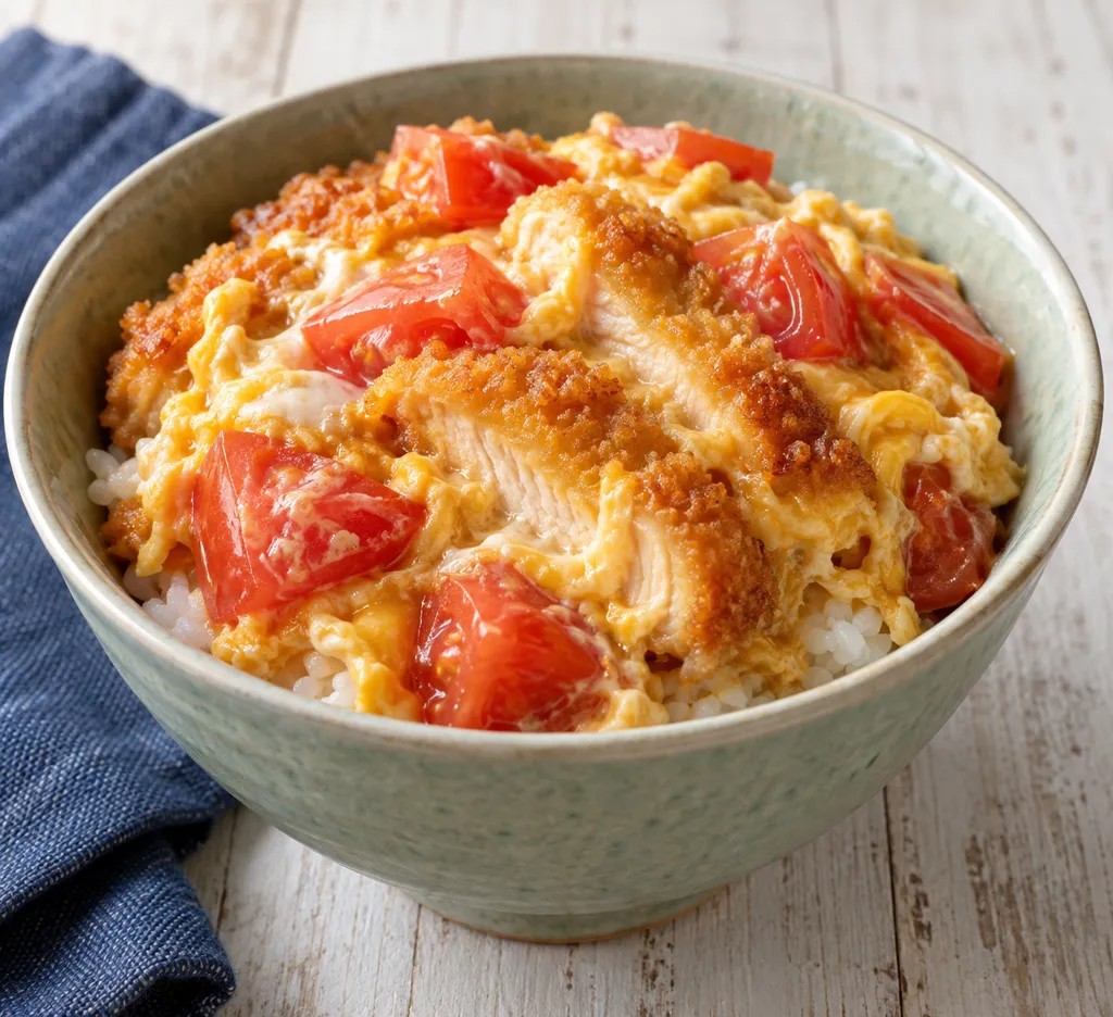 鶏むね肉とトマトのかつ丼の完成イメージ