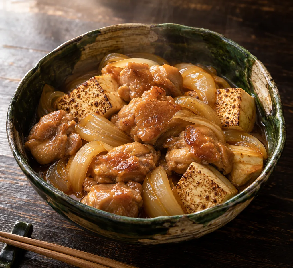 鶏もも肉と焼き豆腐のすき煮の完成イメージ