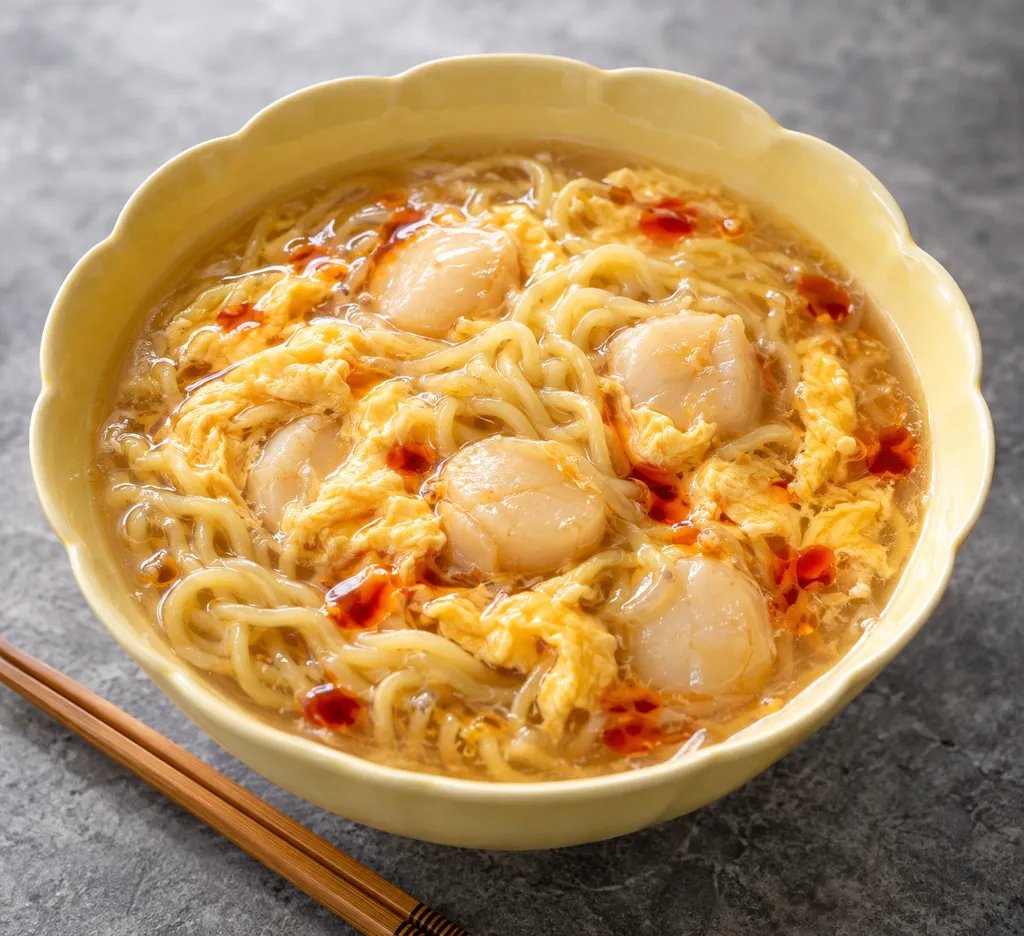 ほたてと卵の酸辣湯麺の完成イメージ