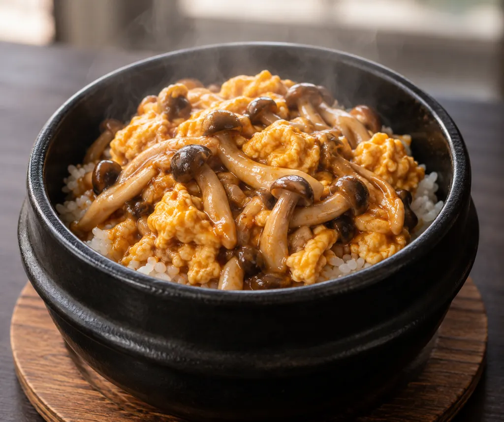 しめじと卵の韓国卵丼の完成イメージ