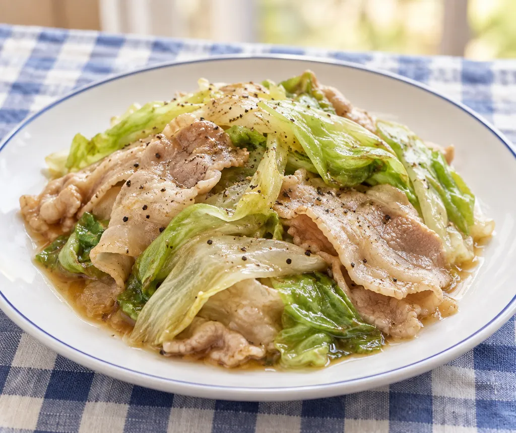 豚バラ肉とレタスのレンジ重ね蒸しの完成イメージ