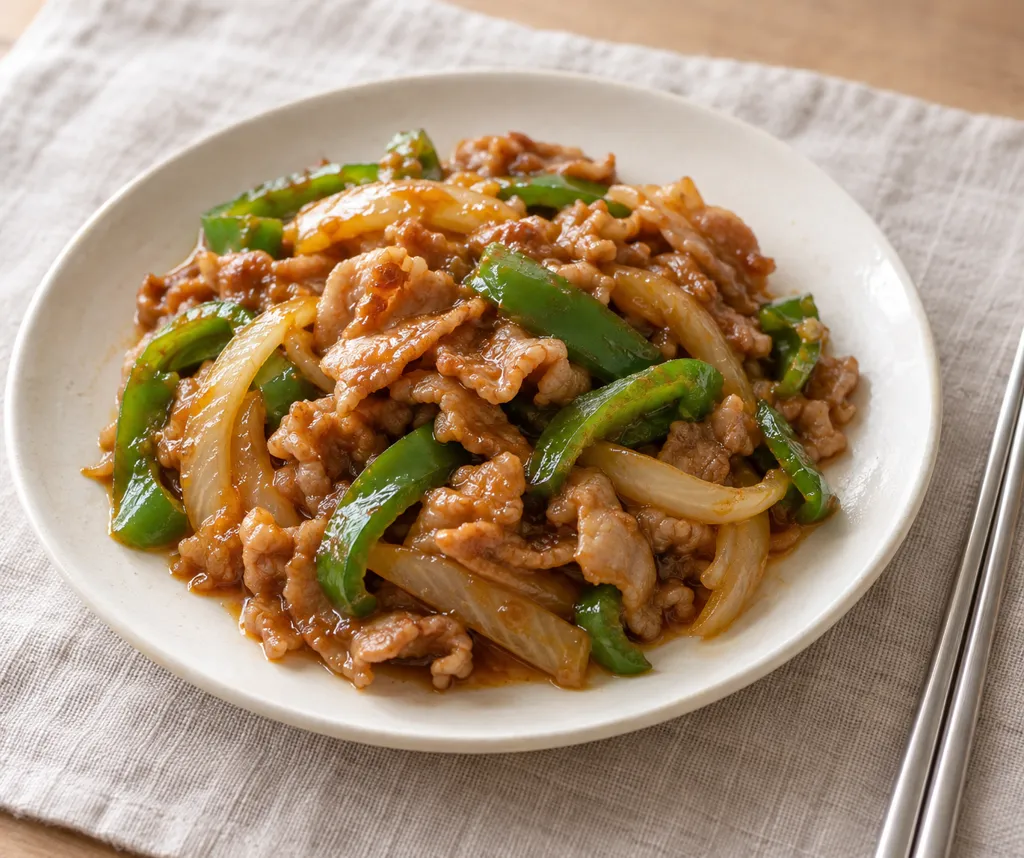 時短豚こま肉とピーマンの韓国味噌炒めの完成イメージ
