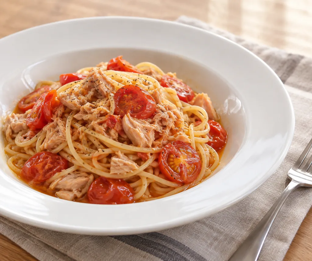 ツナとミニトマトのパスタの完成イメージ