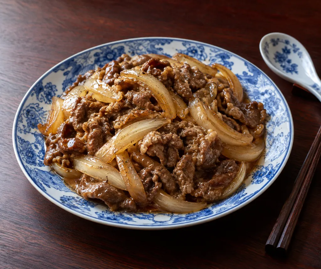 牛こま肉と玉ねぎの甘酢炒めの完成イメージ