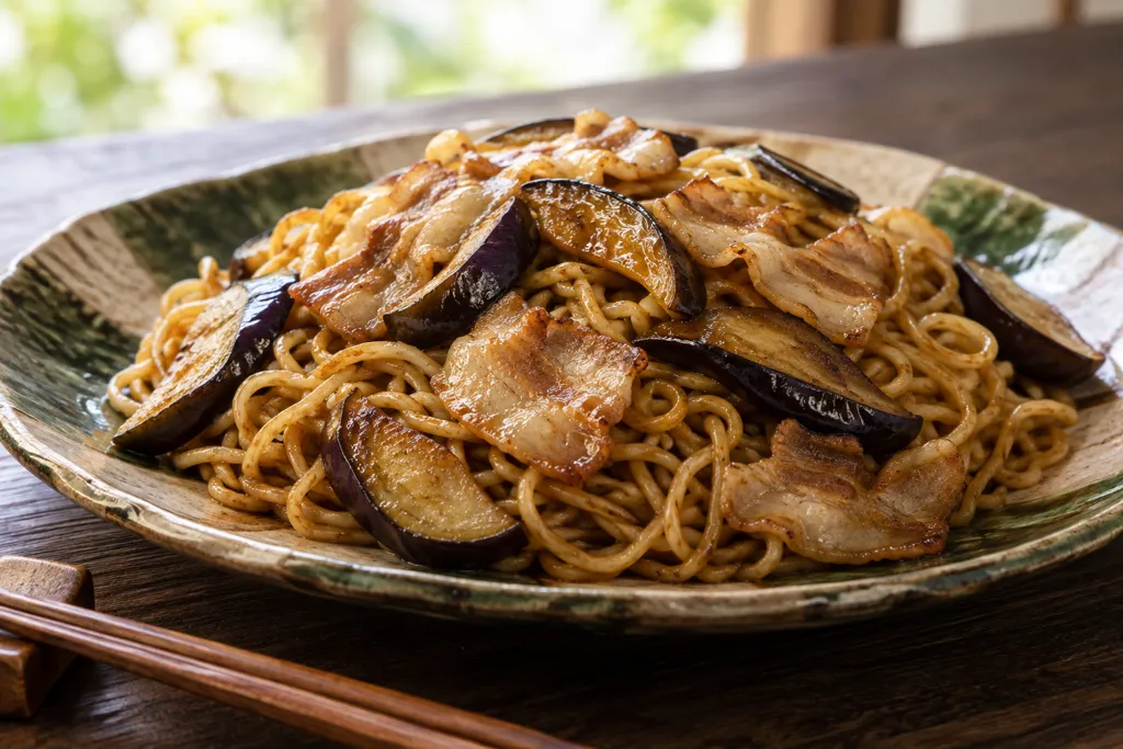 豚バラ肉となすのソース焼きそばの完成イメージ