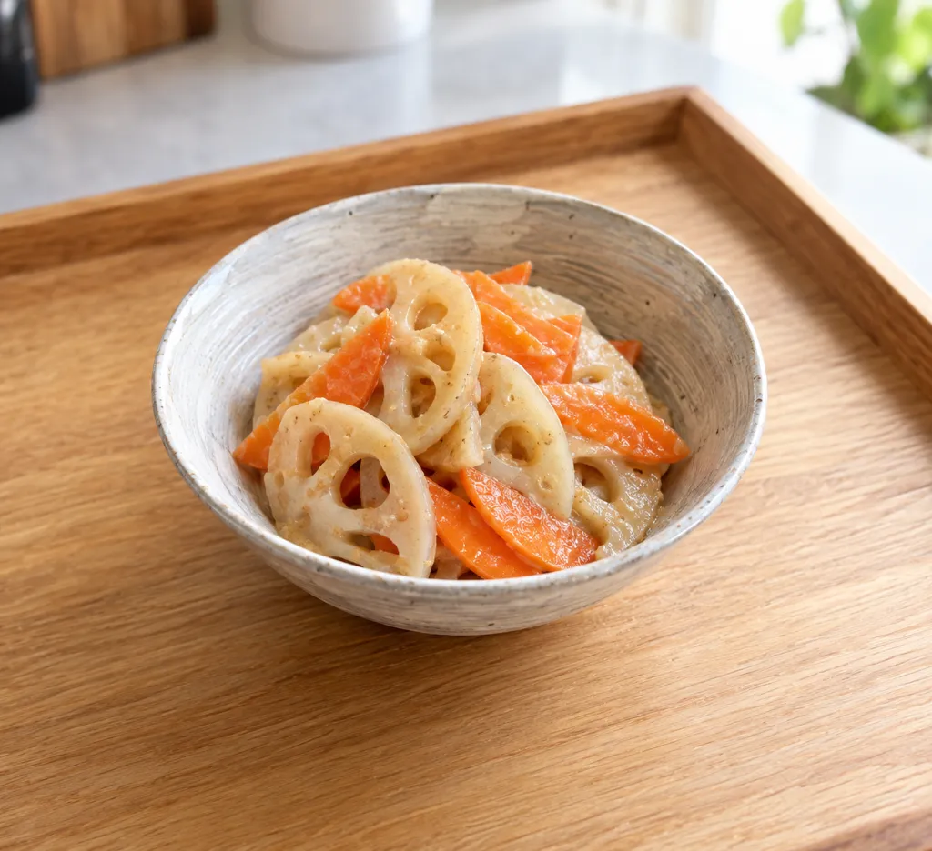 れんこんとにんじんのごまサラダの完成イメージ