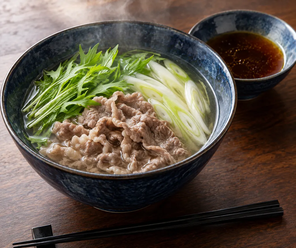 牛こま肉と水菜のしゃぶしゃぶの完成イメージ