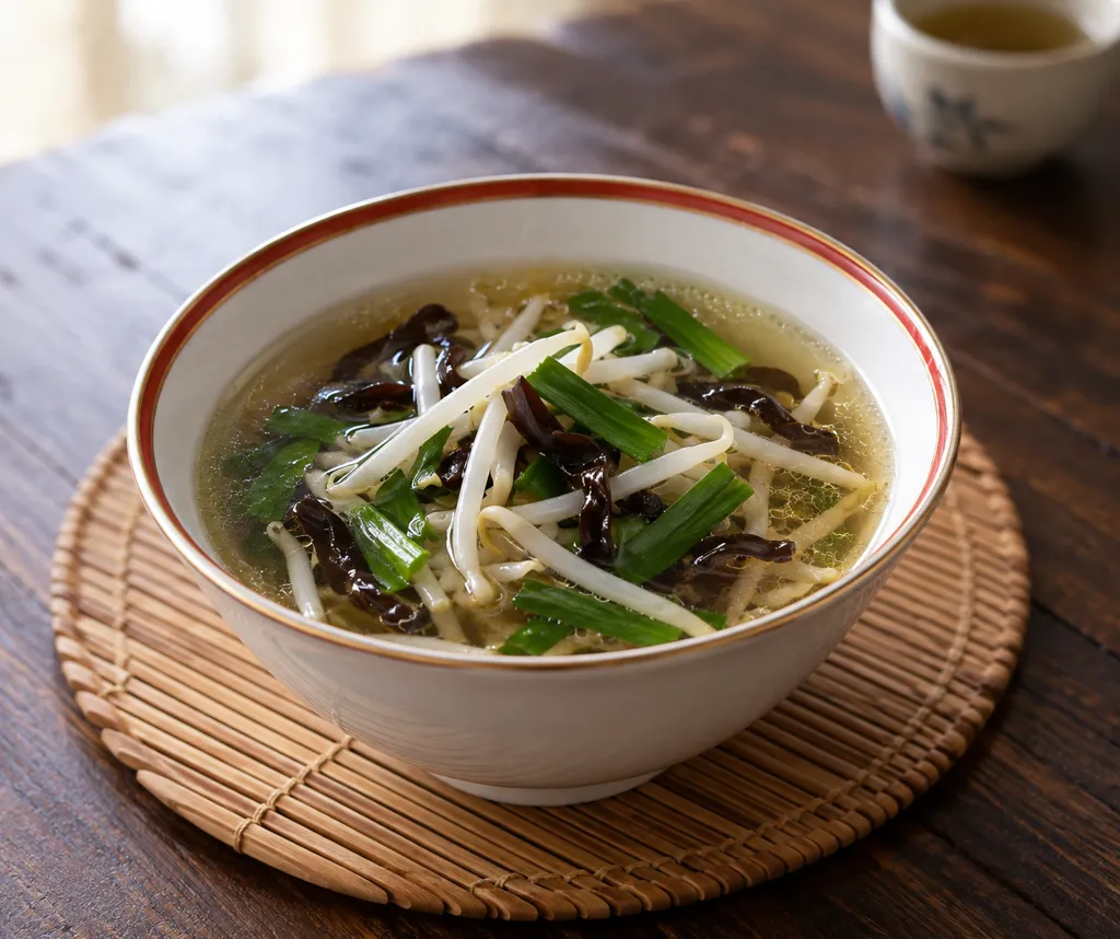 もやしとニラの中華スープの完成イメージ