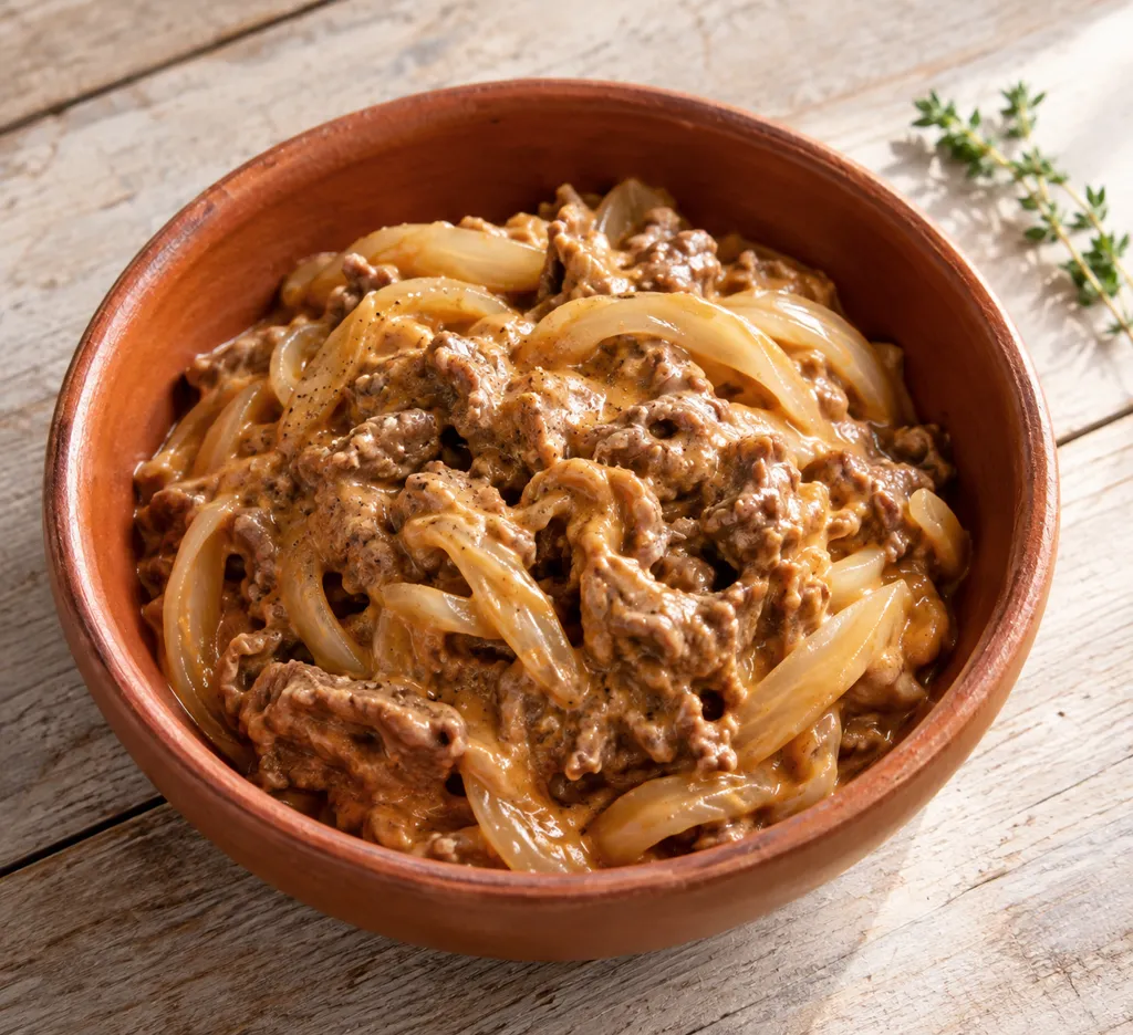 時短牛こま肉と玉ねぎのケチャップマヨ煮の完成イメージ